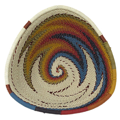 African Fair Trade Zulu Telephone Wire 4-1/2" Small Triangle Basket, White Desert