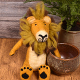Fair Trade Organic Wool 8-inch Sitting Lion Figurine, Handmade in Nepal