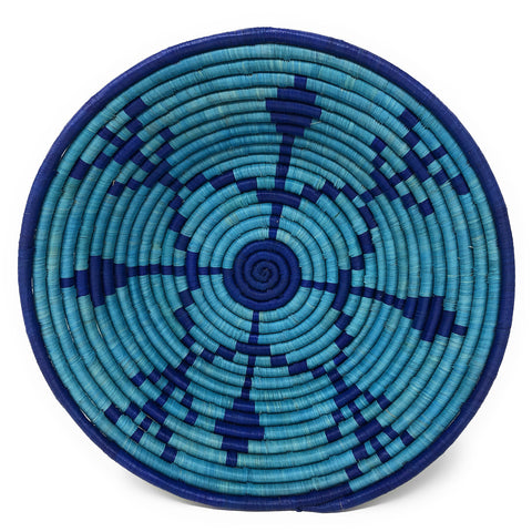 African Fair Trade Handwoven Coiled Raffia Basket, Blue Meadow