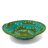 African Fair Trade Handwoven Raffia Basket, Green and Teal, Large