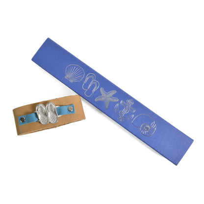 Vilmain Flip-Flops Cuff Bracelet with Rustico Leather Band, Blue/Light Brown - The Barrington Garage