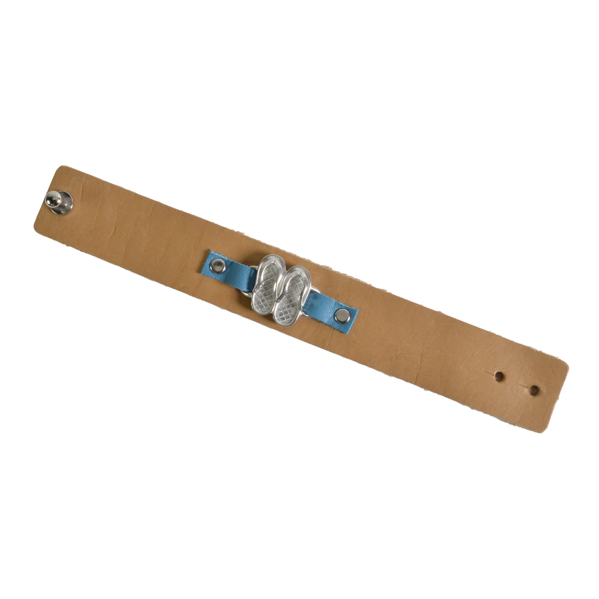 Vilmain Flip-Flops Cuff Bracelet with Rustico Leather Band, Blue/Light Brown - The Barrington Garage