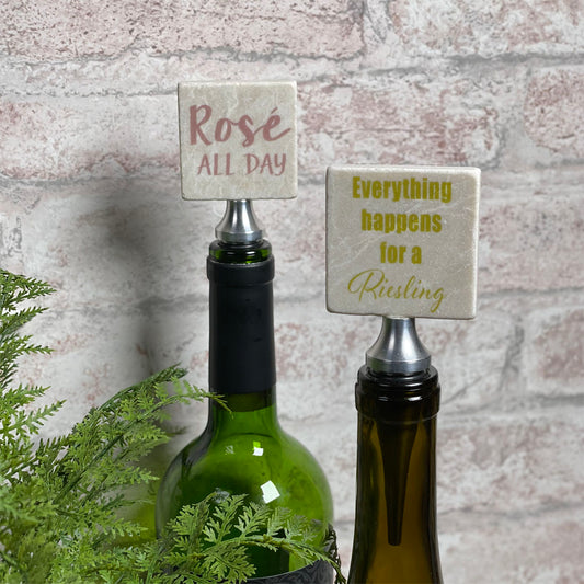 Studio Vertu Humorous Wine Quotes Tumbled Marble Bottle Stoppers, Set of 4