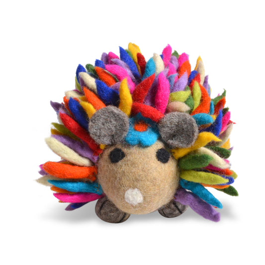 Fair Trade Organic Wool Felt Hedgehog Figurine, Handmade in Nepal, Multicolor