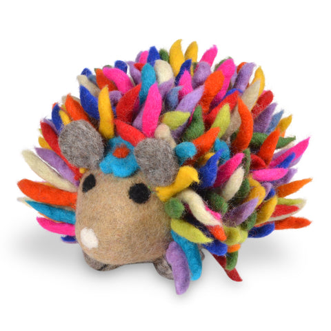 Fair Trade Organic Wool Felt Hedgehog Figurine, Handmade in Nepal, Multicolor