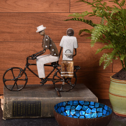 Couple on Bicycle Carved Stone and Recycled Metal Figurine, Handmade in Zimbabwe, Each One Unique