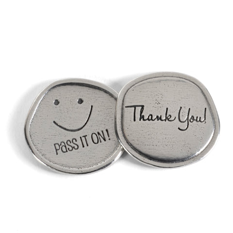 Crosby & Taylor Thank You, Smiley Face, Pass It On, Pewter Sentiment Coins, Set of 8